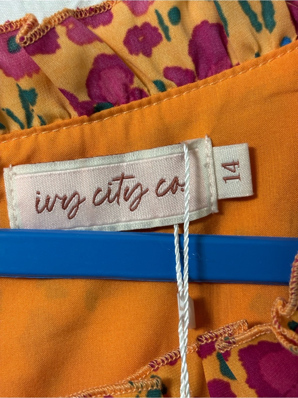 NWT Ivy City Co Orange and Pink Floral Tiered Mini Dress Size 14 - Picture 9 of 15